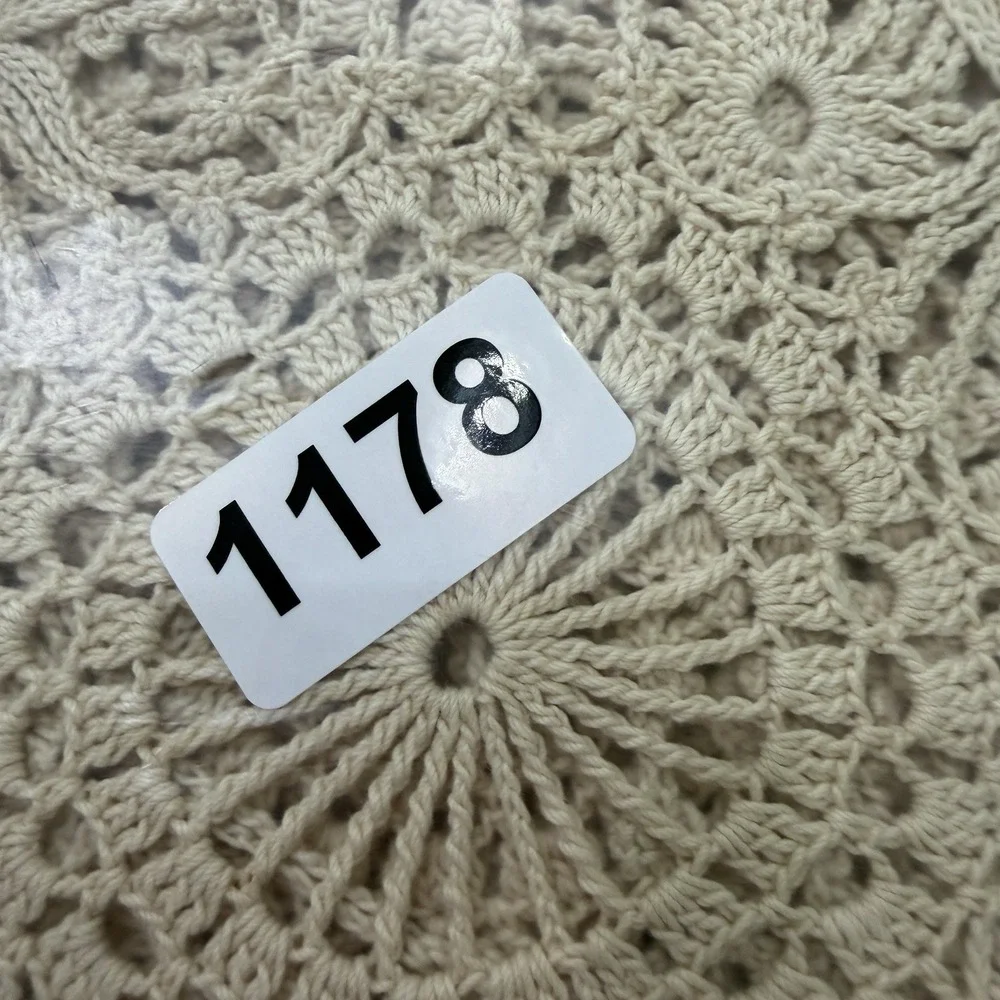 Hand Crocheted‎ Lace Bedspread Queen Neutral Scallop Blanket Vtg Handmade Beige